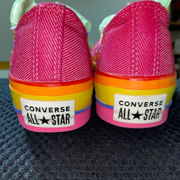 Custom Fuchsia Converse All Star Sneakers with Rainbow Platform - Picture 6 of 11
